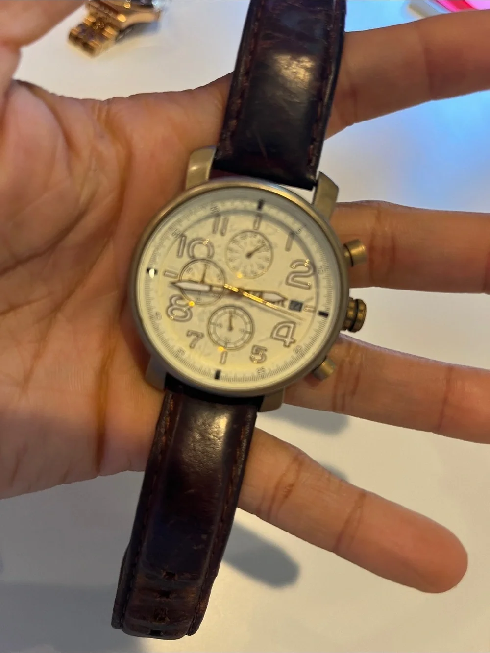 Chronograph Leather Strap Watch - Brown